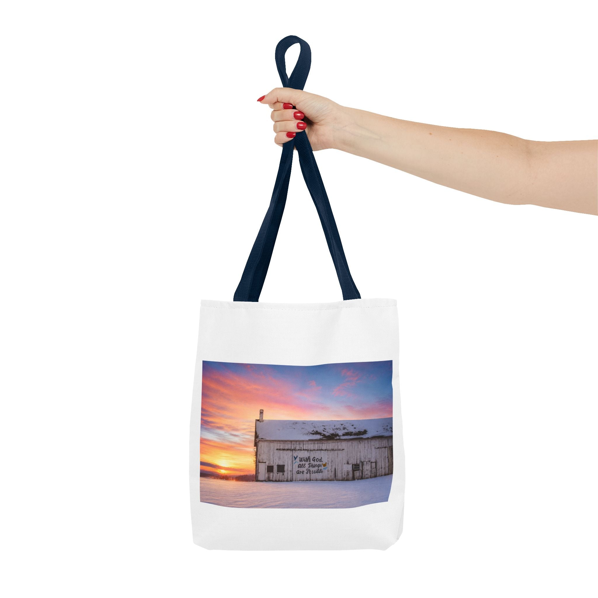 Tote — Snowy Barn Sunrise Photo Tote Bag