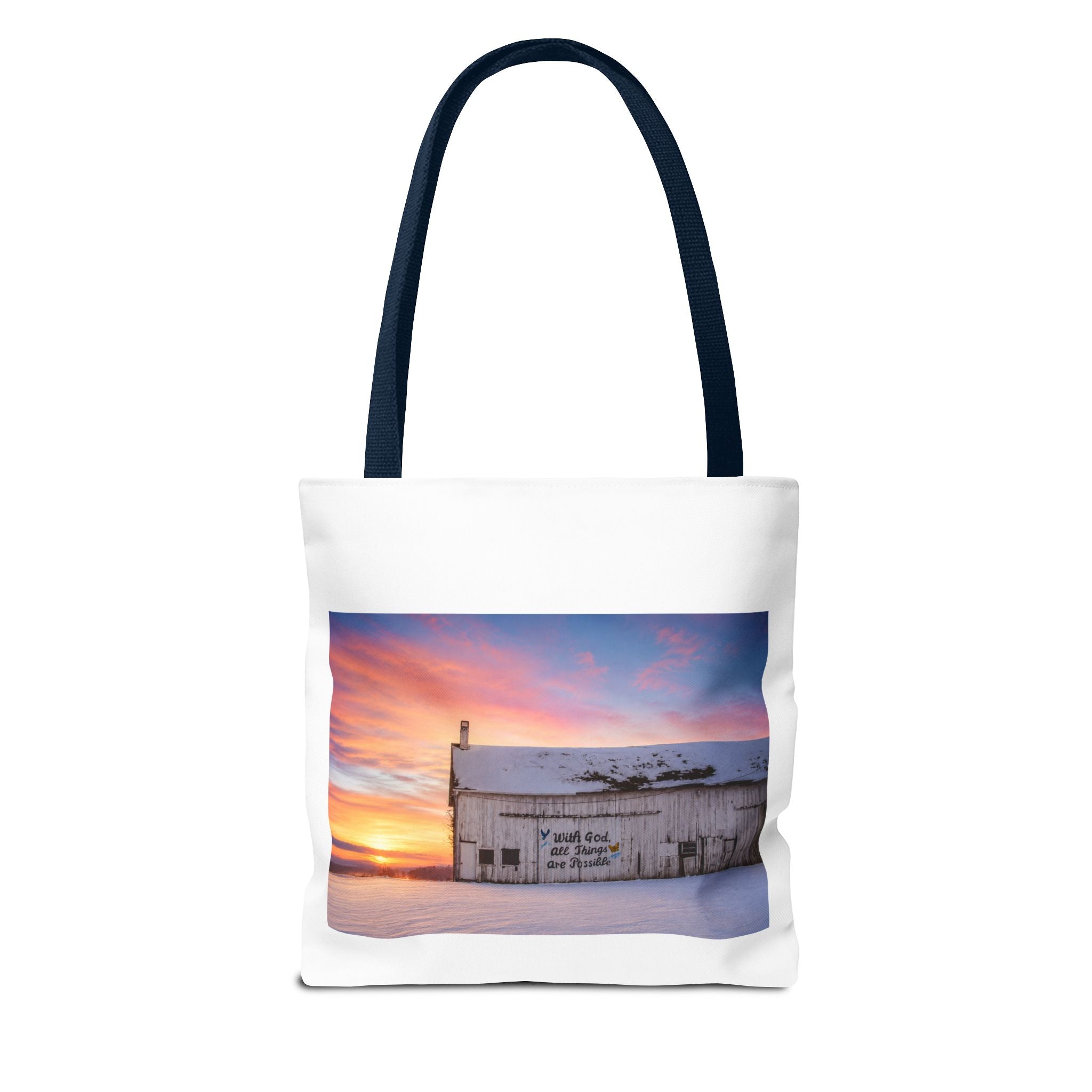 Tote — Snowy Barn Sunrise Photo Tote Bag