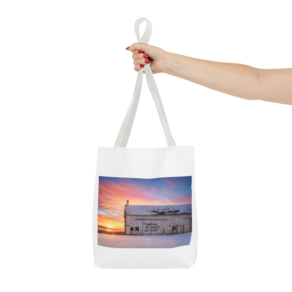 Tote — Snowy Barn Sunrise Photo Tote Bag