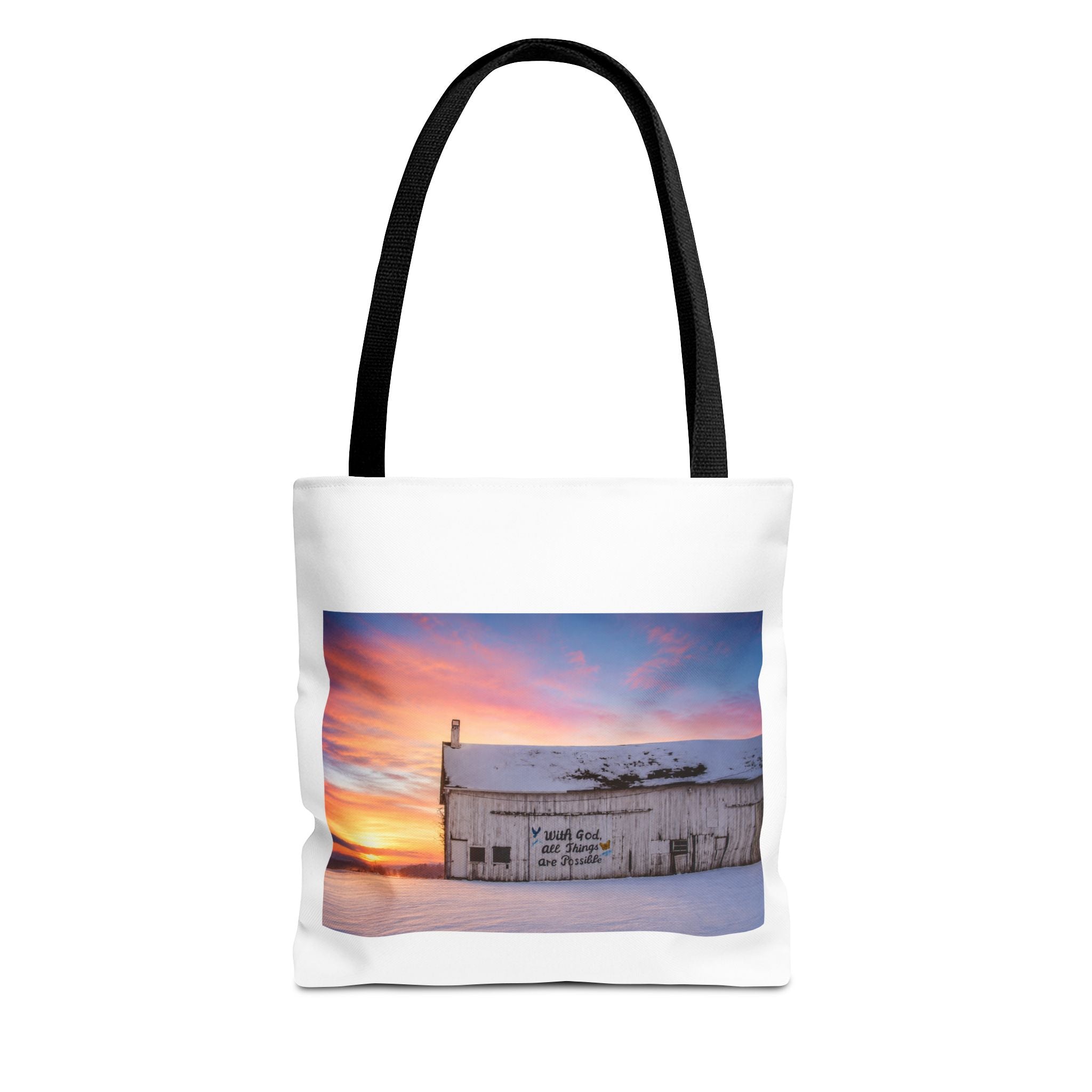 Tote — Snowy Barn Sunrise Photo Tote Bag