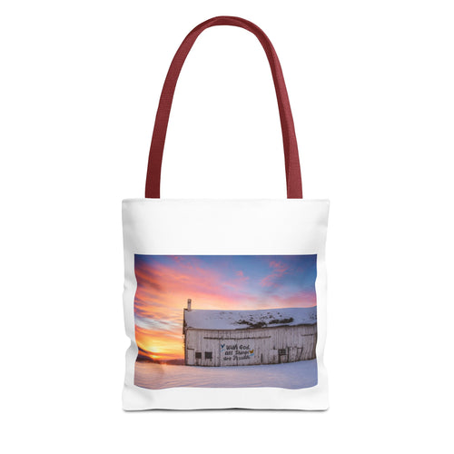 Tote — Snowy Barn Sunrise Photo Tote Bag