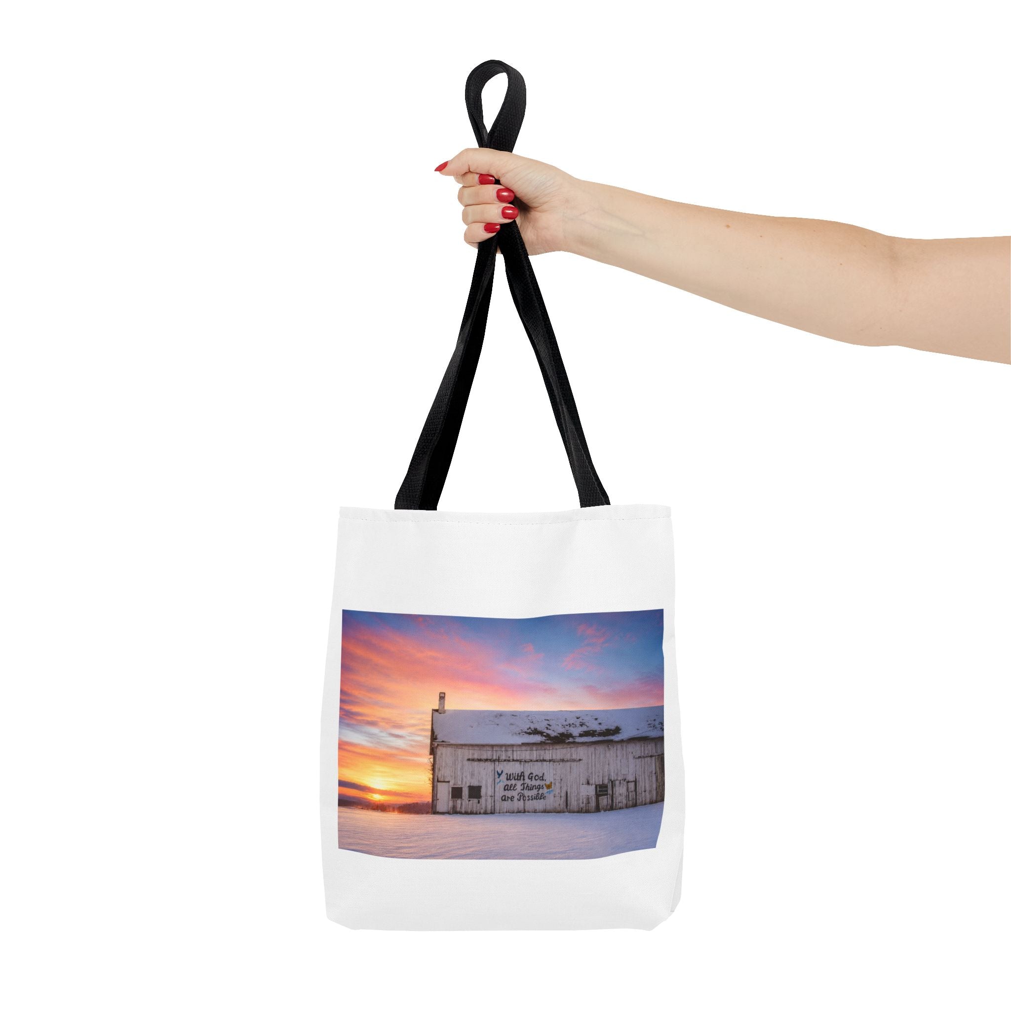 Tote — Snowy Barn Sunrise Photo Tote Bag
