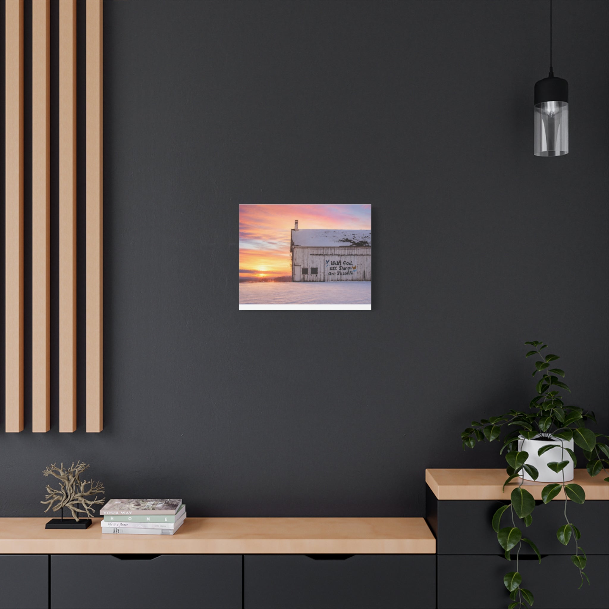 Sunrise Barn Canvas – “With God, All Things Are Possible” Stretched Wall Art