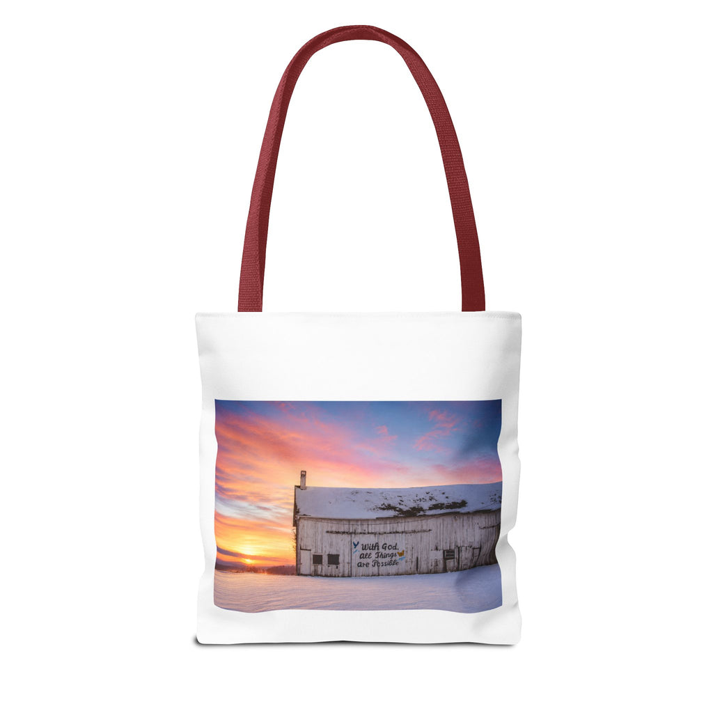 Tote — Snowy Barn Sunrise Photo Tote Bag