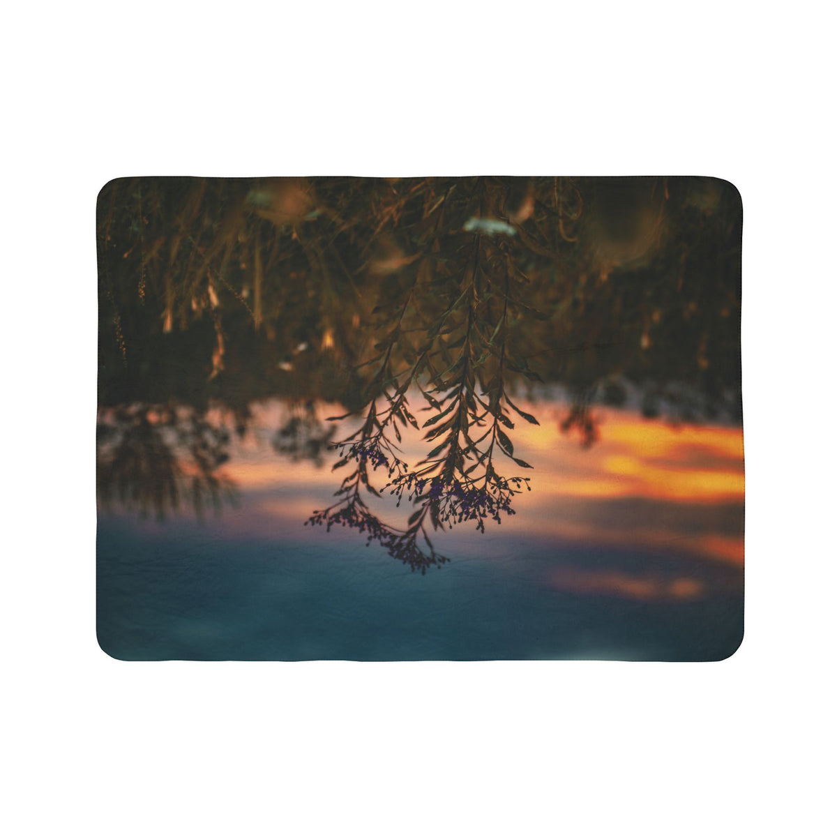 Sunset Meadow Sherpa Blanket — Cozy Fleece Throw with Nature Silhouette