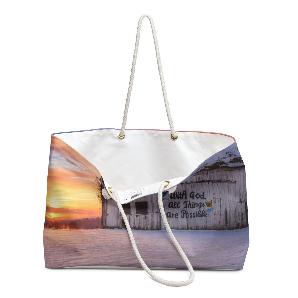 Inspirational Sunrise Weekender Bag – 'With God, All Things Are Possible' Travel Tote