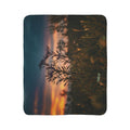 Sunset Meadow Sherpa Blanket — Cozy Fleece Throw with Nature Silhouette
