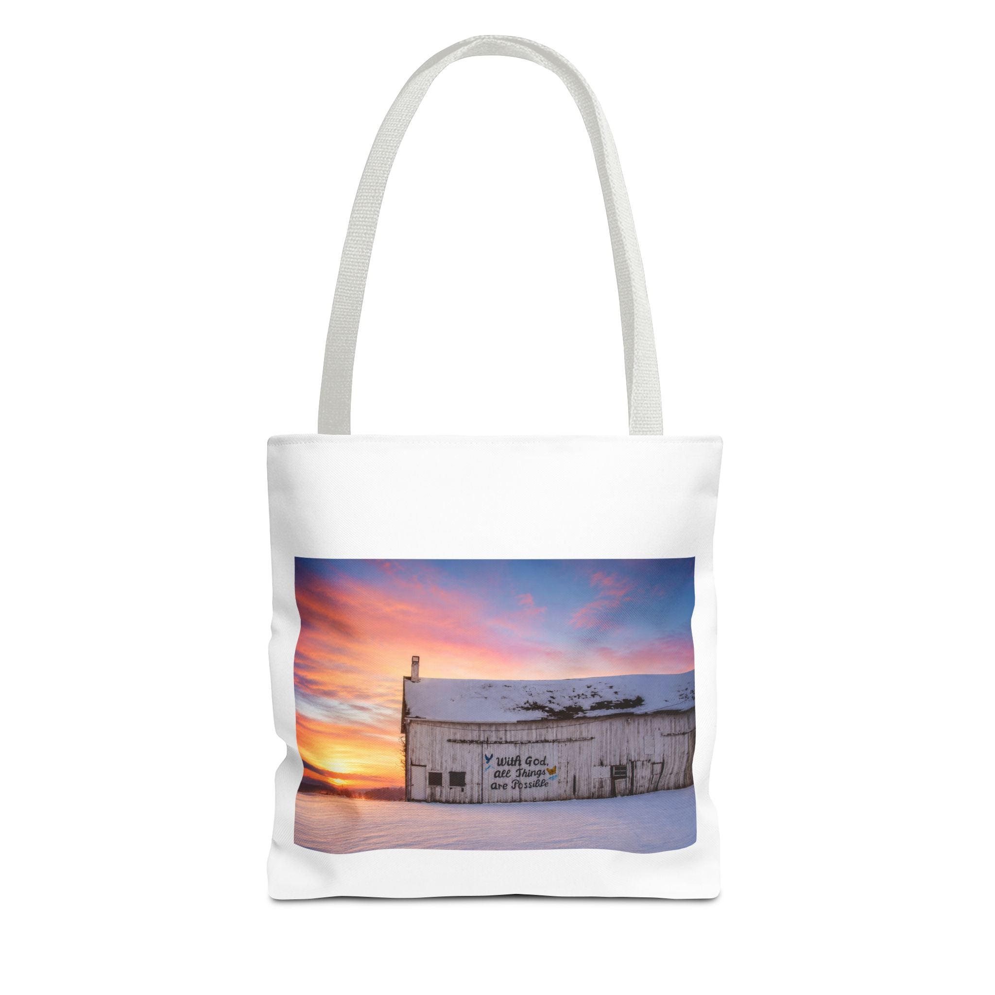 Tote — Snowy Barn Sunrise Photo Tote Bag